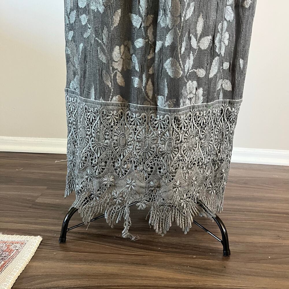 Sue Wong Gray Lace Maxi Dress Sz L Boho Whimsigoth Witchy Prom Wedding Guest - Picture 4 of 12